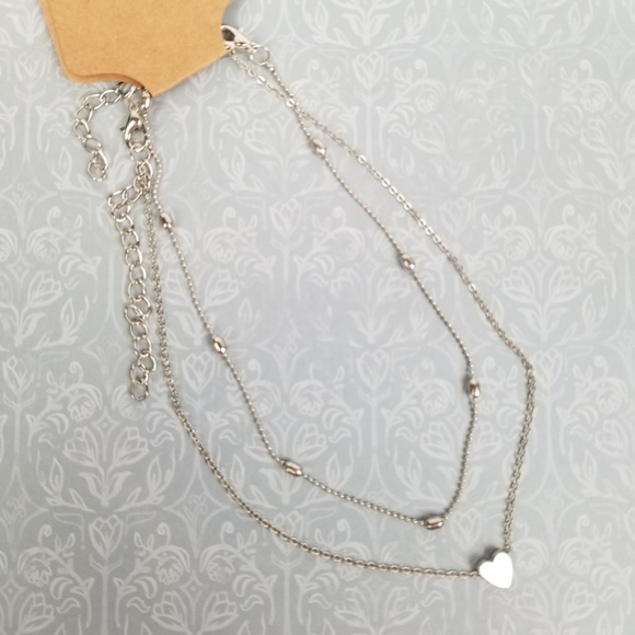 Double Chain Silver Heart Necklace - Picture 6 of 6